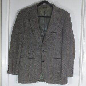 70s Fashioncrest Jacket Vintage Gray Brown Wool Herringbone Tweed Lined Size 40R